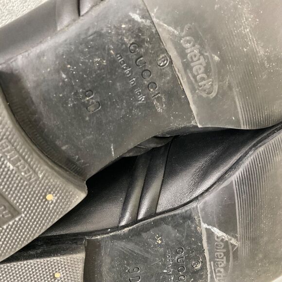 VINTAGE GUCCI BLACK smooth soft LEATHER LOAFERS Men’s Size 9D - Picture 12 of 16